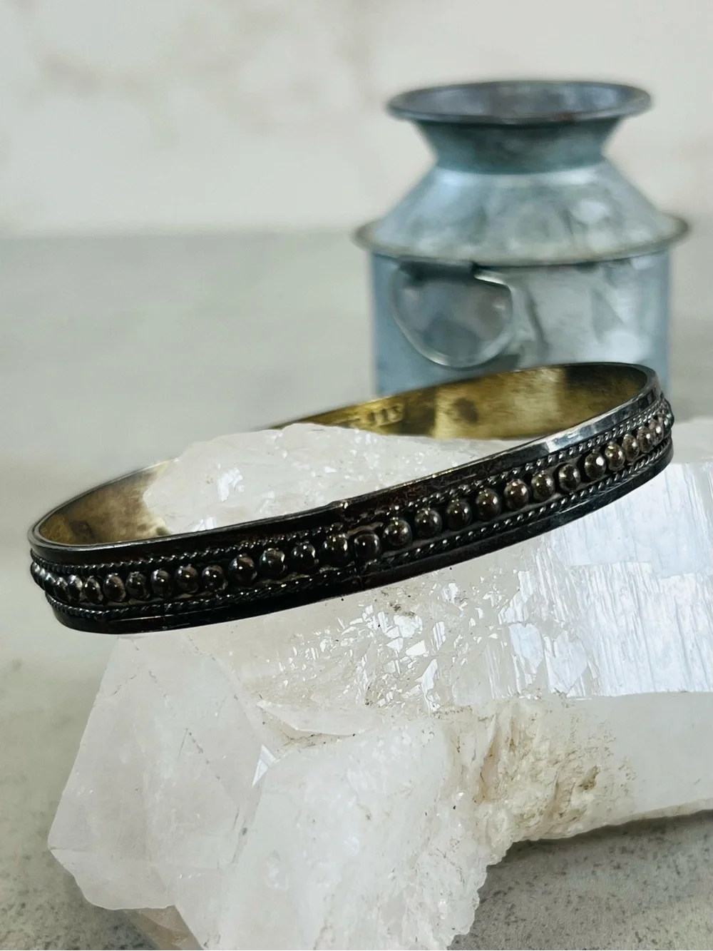Mexico Solid Sterling Silver Bangle 8in Rustic Boho